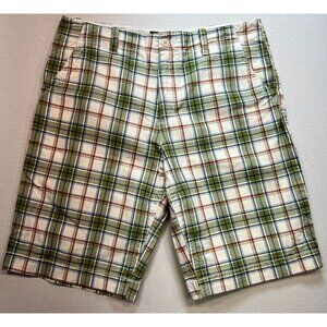 Old Navy Men’s Chino Shorts Flat Front Size 36 Green White Plaid Lightweight